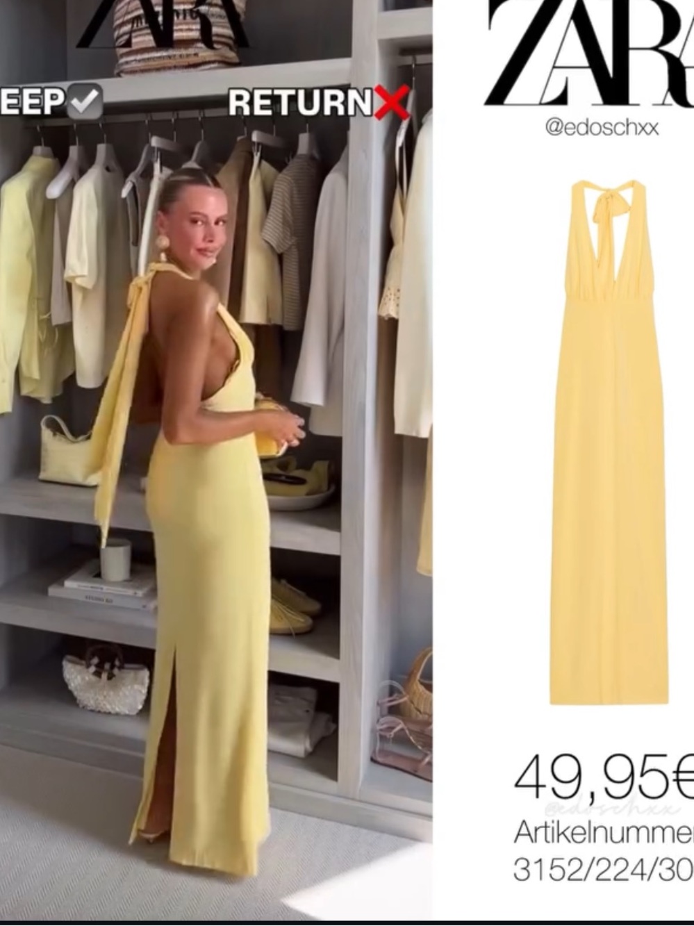 Zara Pale Yellow Backless Halter Maxi Dress